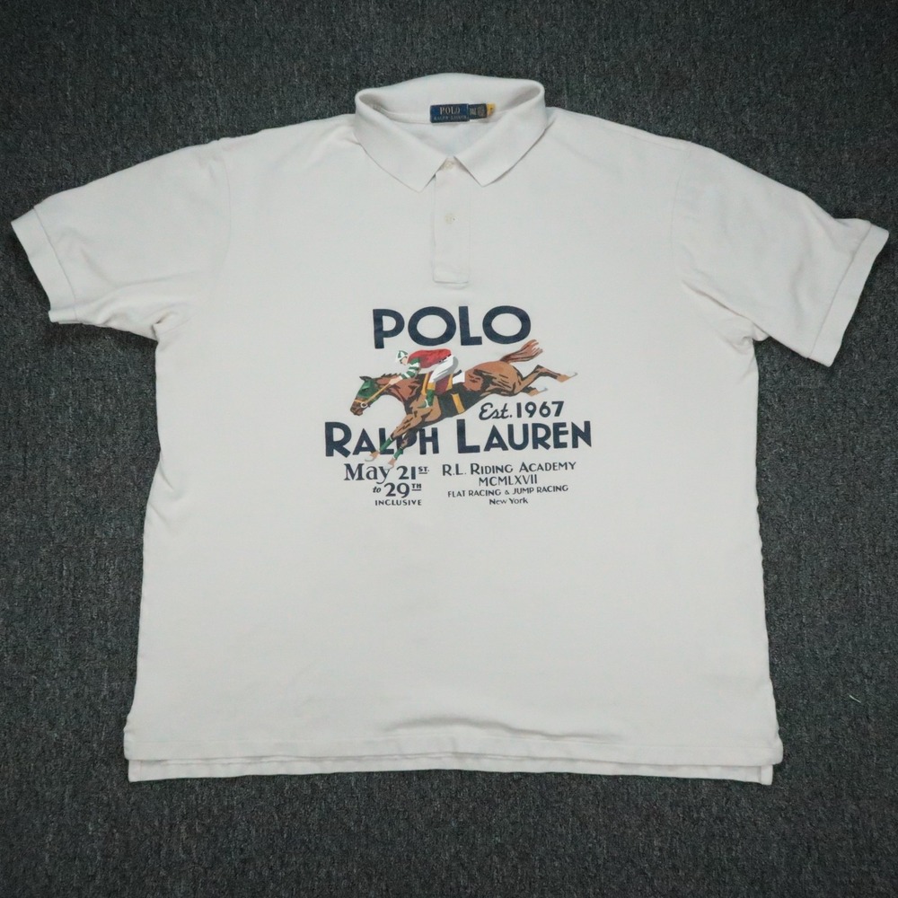 Polo Ralph Lauren Shirt Mens 3XL Tall White Big Pony Riding Academy Short Sleeve